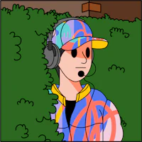 a cartoon of a man in a hat with headphones