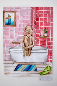 a drawing of a person sitting in a bathtub