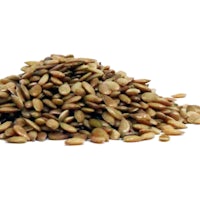 a pile of pumpkin seeds on a white background