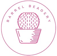 barrel beadery logo in pink with a cactus in a pot