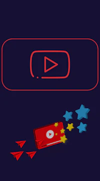 a youtube icon with stars flying around it