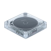 a clear cd case with a black disc inside