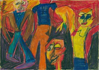a drawing of a group of people in different colors