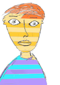 a drawing of a boy in a striped shirt
