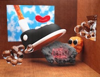 an image of a shoe and a bubble in a room