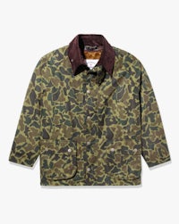 a camouflage jacket with a collar