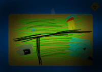 a drawing of a child's drawing on a blue background