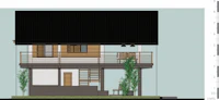 a drawing of a small house with a balcony
