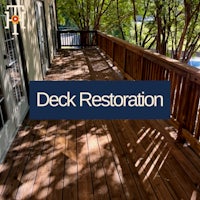 a wooden deck with the words deck restoration