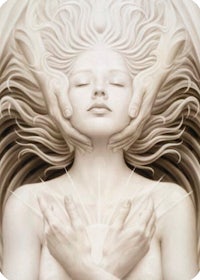 a sculpture of a woman with her hands on her head