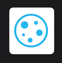 a blue and white icon with a circle on it