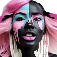 a black woman with pink and blue paint on her face