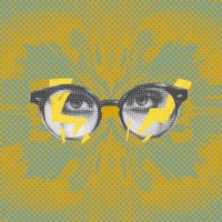an image of a person with glasses on a yellow background