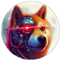 a dog with a robot head on a circular background