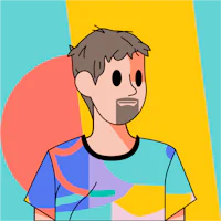 a cartoon of a man with a beard and a colorful background