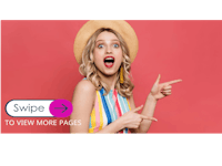 a woman in a hat with the words swipe to view more pages