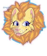 a sticker of a lion with blue eyes