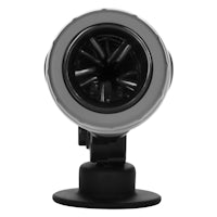 a black and white fan on a stand