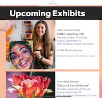 a flyer with the words upcoming exhibits