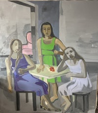 a painting of three women sitting at a table
