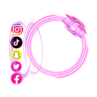 a pink circle with social media icons on it
