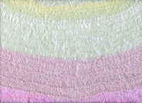 a painting with a pink, yellow, and white background