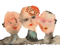a watercolor painting of a group of three people