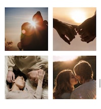 four pictures of a couple kissing in the sun