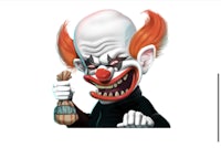 a cartoon clown holding a bag of money