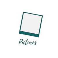 a green frame with the words pictures on it