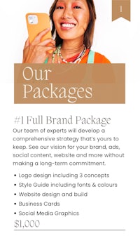 a full brand package with a woman holding a cell phone