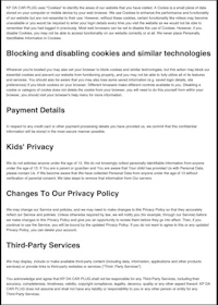 a page with information about privacy policies