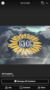 a car with a sunflower monogram sticker on it