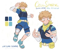 a drawing of a character with a blue shirt and blue pants