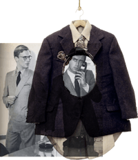 a photo of a man with a suit hanging on a hanger