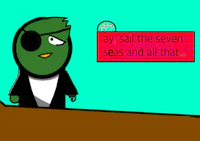 a cartoon of a pirate with the words ay salt the seven seas and all that