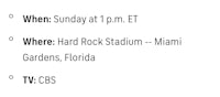 when sunday at 1 et where hard rock stadium - miami gardens