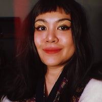 a woman wearing a scarf