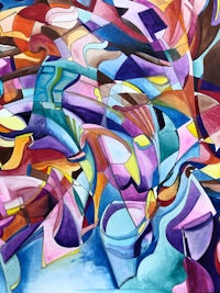 a watercolor painting of abstract shapes and colors