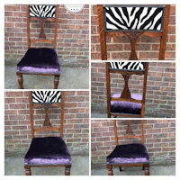 four pictures of zebra print upholstered chairs