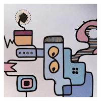 a drawing of a robot with a flower on it