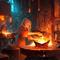 an image of a woman in a blacksmith's shop