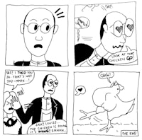 a comic strip about a man and a chicken