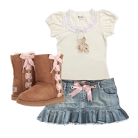 a girl's outfit with ugg boots and a tee shirt