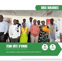 a group of people standing in front of a green background with the words occ dialogues