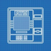 an atm machine on a blue background