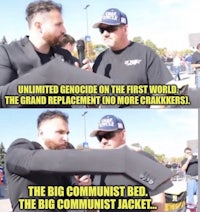 a man and a woman are talking about the big communist bed
