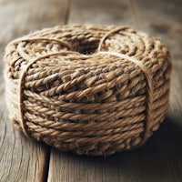 a bundle of jute rope on a wooden table