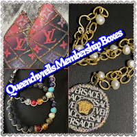 a collection of necklaces and bracelets with the words queendiamonds member's box