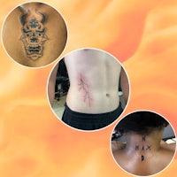 a man with a tattoo on his back and a woman with a tattoo on her back